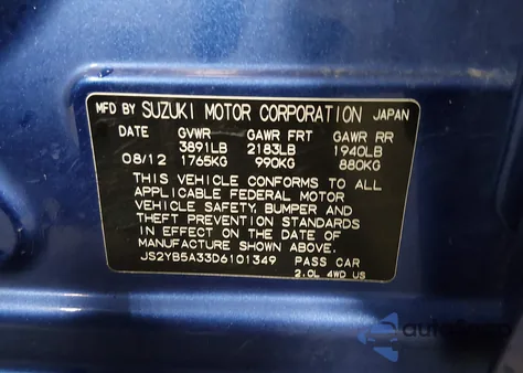 2013 Suzuki Sx4 Premium from USA, damaged, VIN JS2YB5A33D6101349